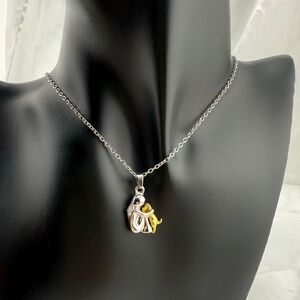 Silver and Gold Abstract Pendant Necklace Adjustable